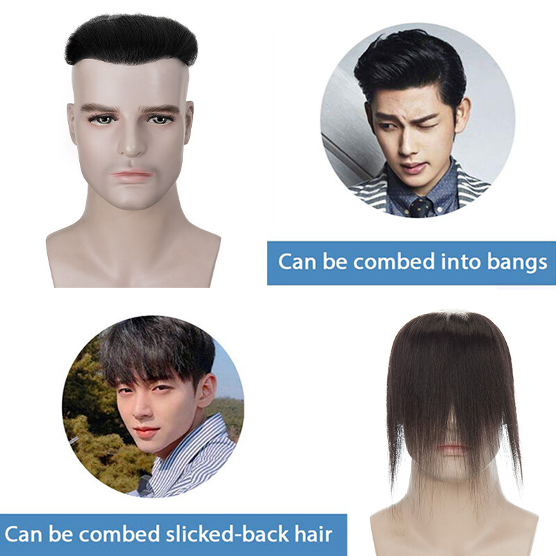 Men Toupee Thin Skin PU 100% Remy Human Hair Frontal Receding Hairline Hairpiece