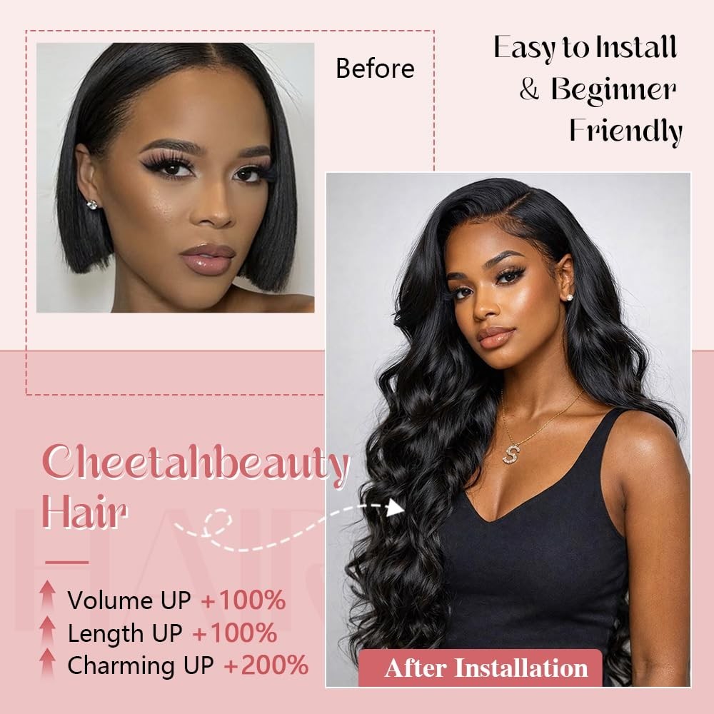 18 Inch Body Wave V Part Wig – 180% Density Glueless Half Wig, Natural Black, Ea