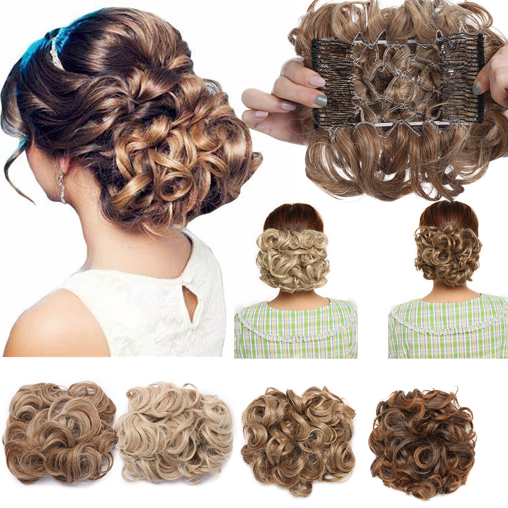 Messy Elegant Bun Comb Clip in Chignon Hair Extensions Hairpiece Scrunchie Curly
