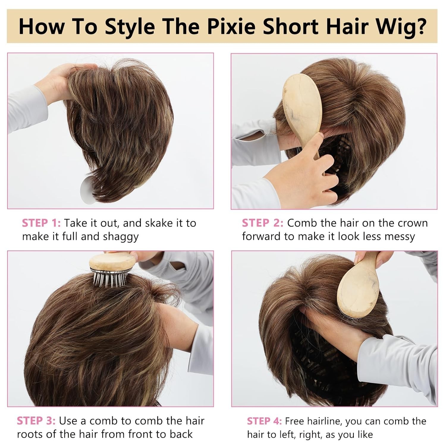 Pixie Cut Brown Short Hair Wigs for White Women with Bangs Brown Mixed Blonde…