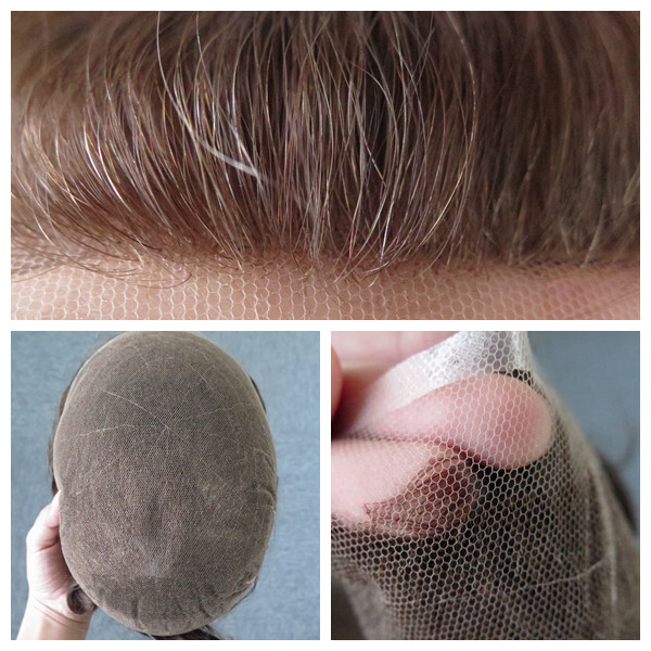 Mens Toupee Swiss Lace Human Hair Systems Hairpieces Bleached Hairline 90% #4