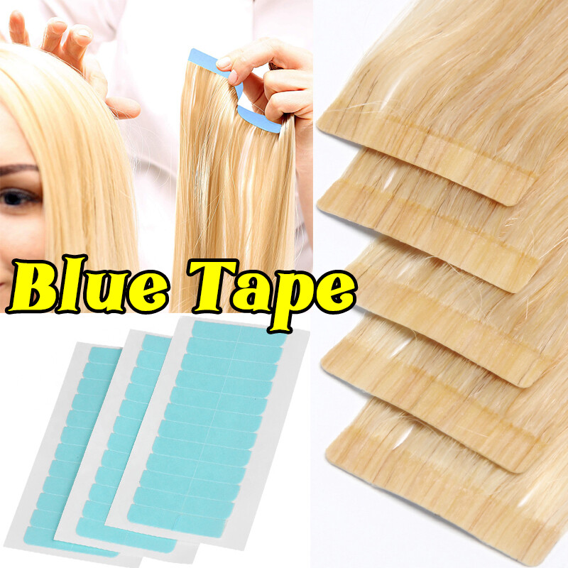 100PCS Double Side Adhesive Super Tape Blue Tabs for Hair Extensions Skin Weft