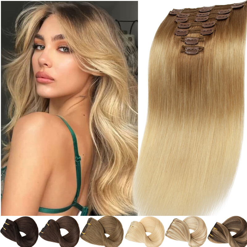 170G REAL THICK Double Weft Clip In Human Hair Extensions Clip On Hair Full Head