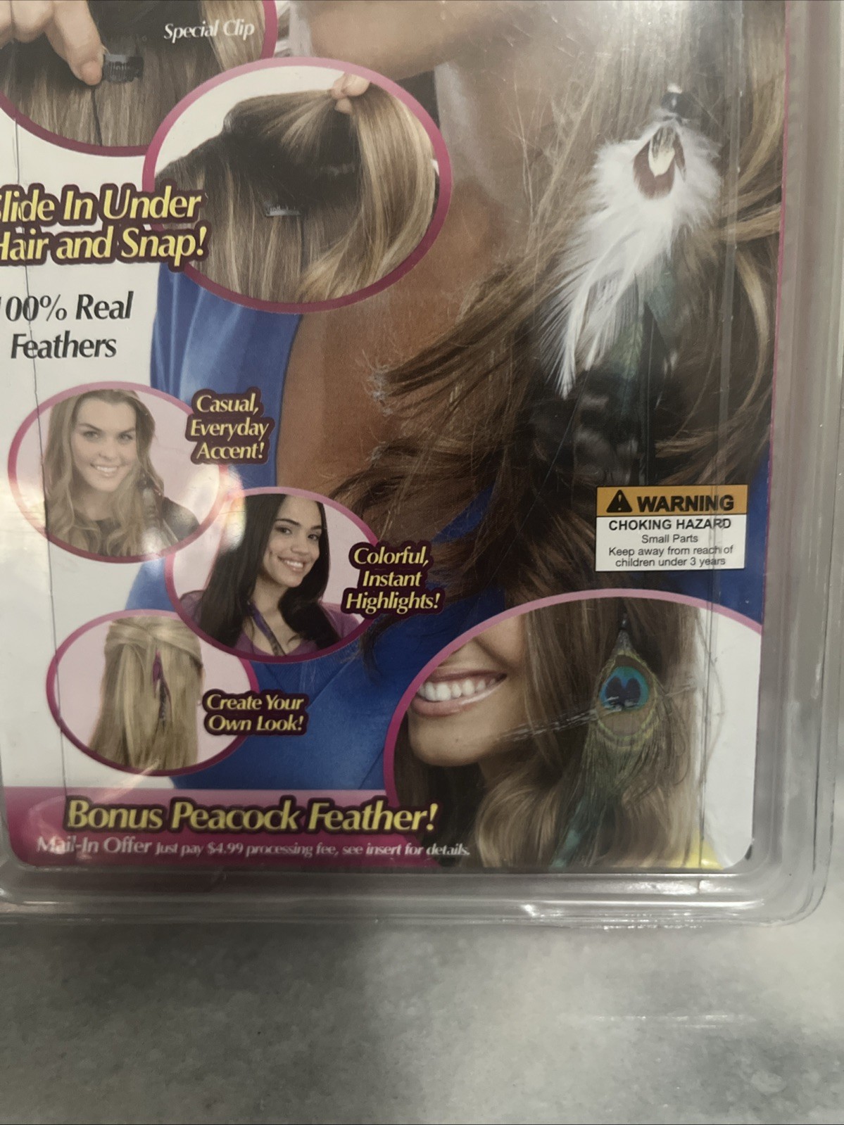 2pk Fuchsia Pink & Smoky Ash SNAP-ON FEATHERS Instant Extensions Seen on TV New!
