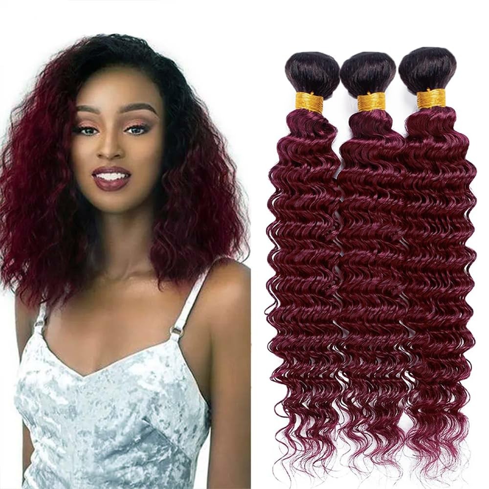 1b99j Burgundy Bundles Burgundy Deep Wave Human Hair Ombre Bundles Tone Black…