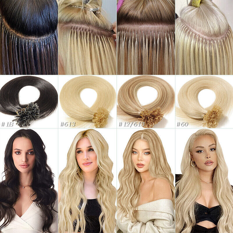 Keratin U Tip Human Hair Extensions Fusion Bonded Nail Tip DoubleDrawn Remy Hair