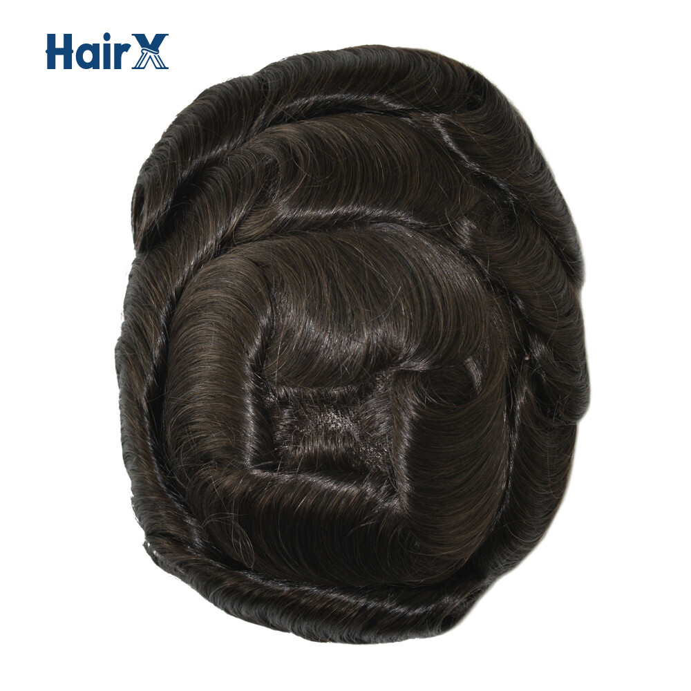 HAIRX Mens Toupee Fine Mono Hair Replacement System Poly Coating Hairpiece #1B