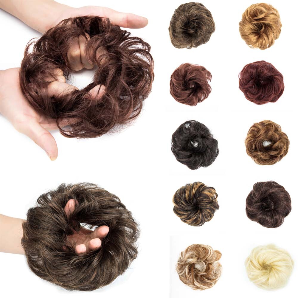 US Wavy Curly Messy Bun Chignon Donut Tweezer Thick Wrap Hair Piece Scrunchie YJ