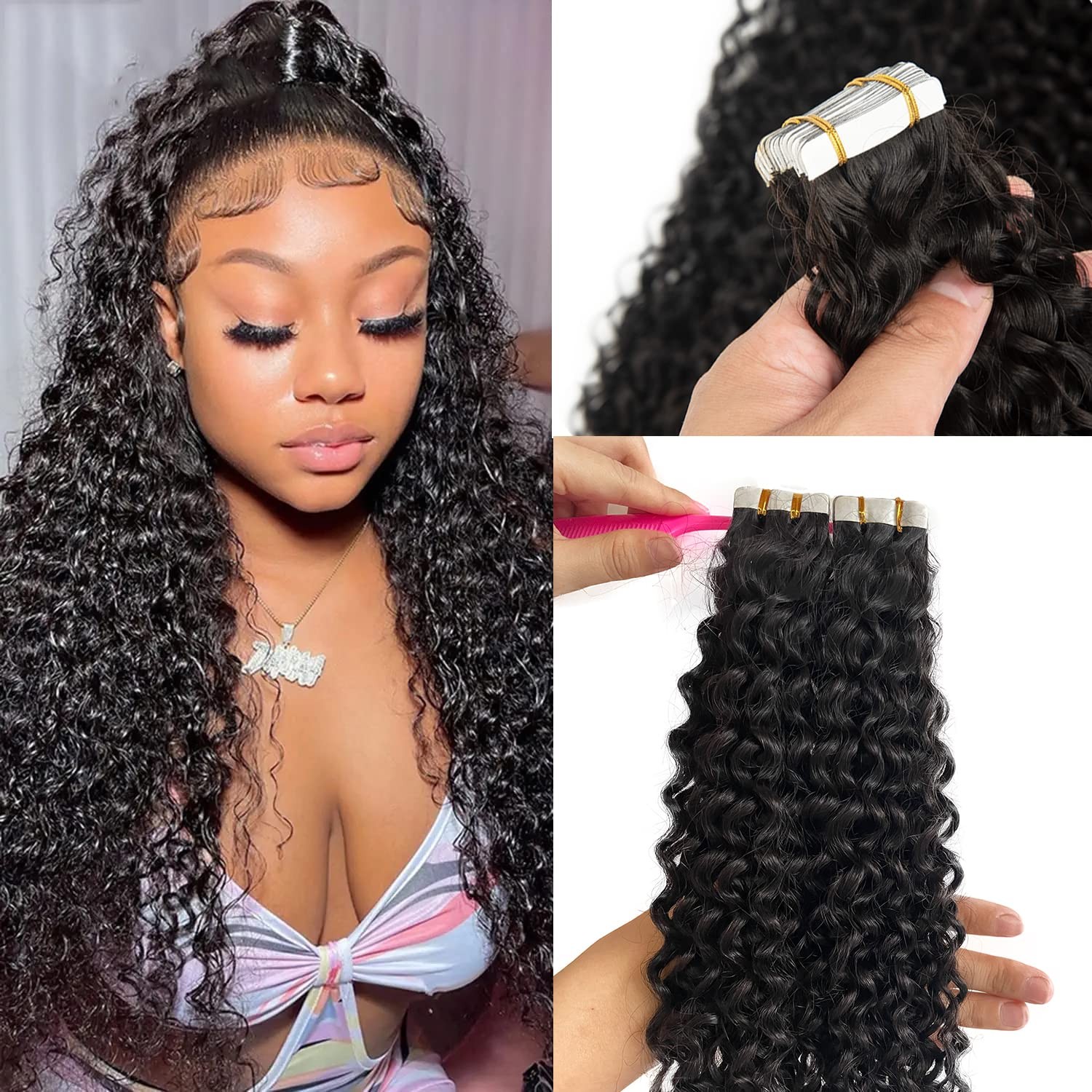 Smartinnov Afro Curly Tape In Hair Extensions Human Hair 18 Inch Seamless Skin