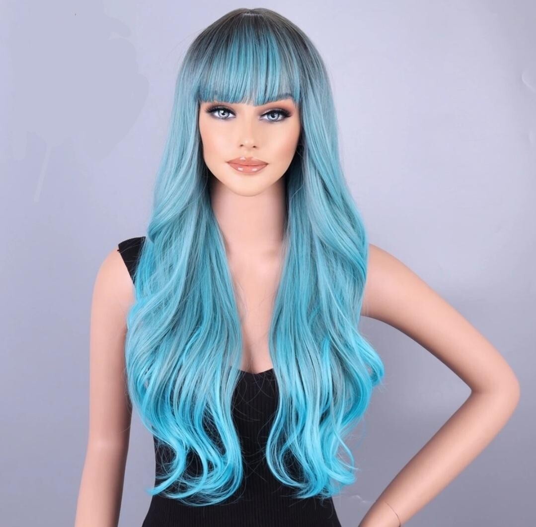 Syntetic Lace Wig 28 Inches Long Unisex Blue USA Free Shipping