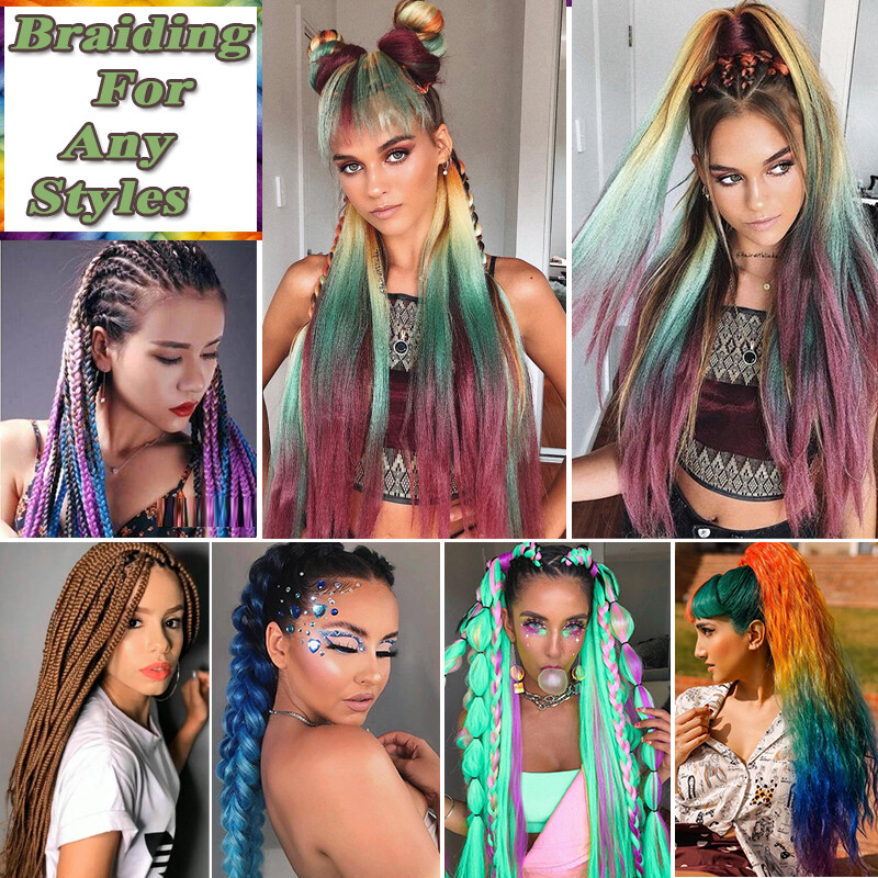 High Quality Jumbo Braiding Hair Extensions Afro Box Ombre Rainbow 24″ Festival