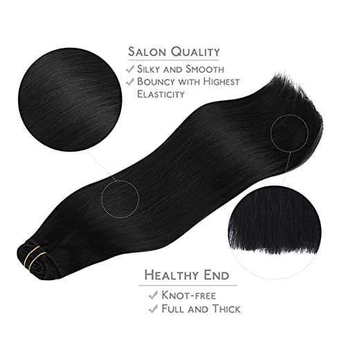 WENNALIFE Clip in Hair Extensions Real Human Hair, 18 Inch 120g 7pcs Jet Black H