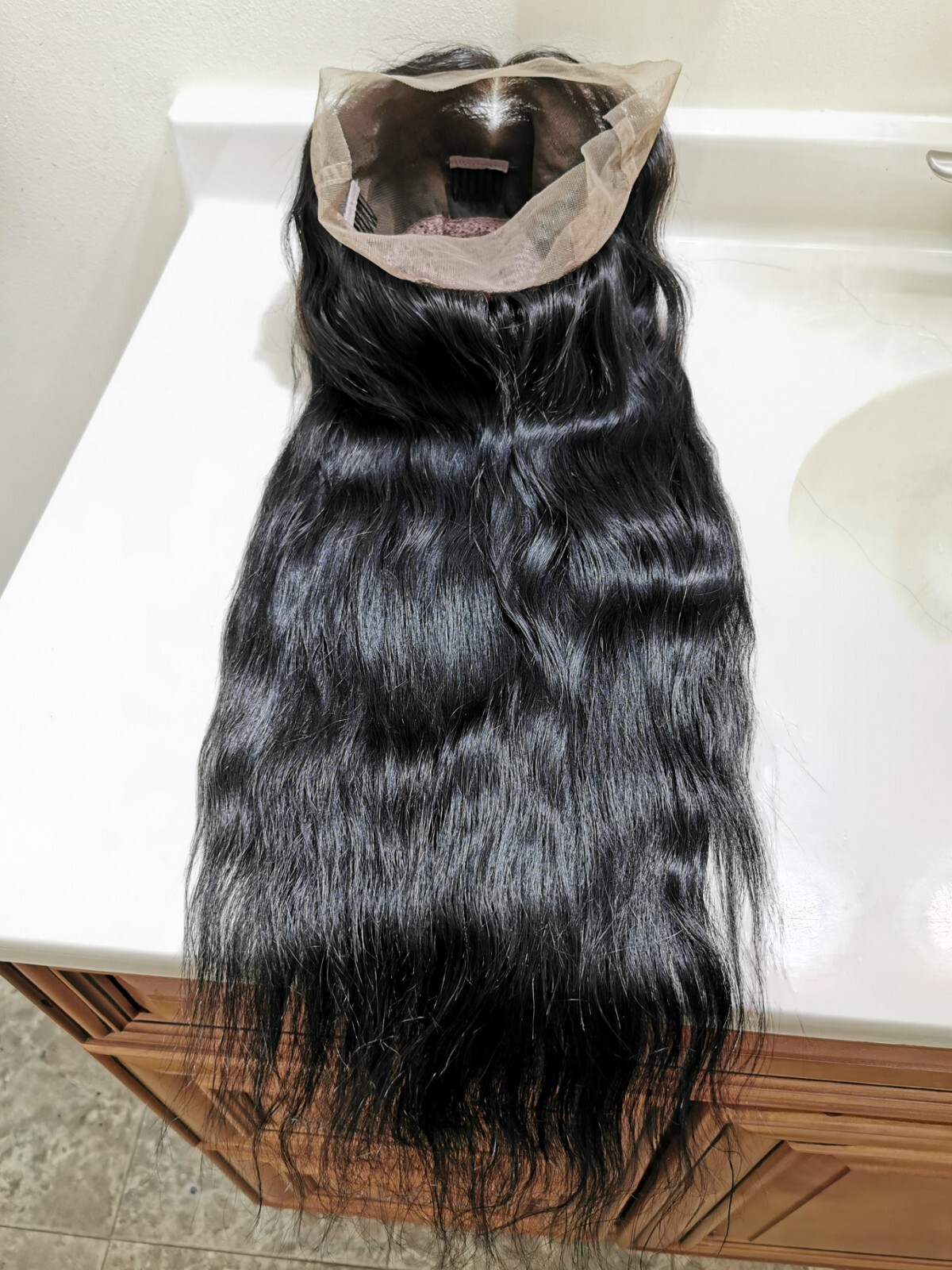 New Custom High Quality 28” 360 Lace Straight Human Hair Wig 1B