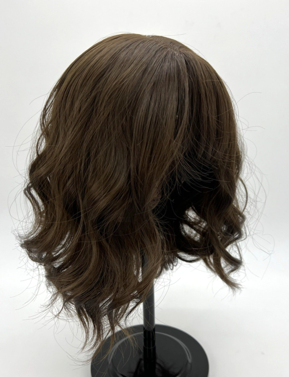 Dark Brown with Bangs Short Wavy 12in Women Premium Hair Wig