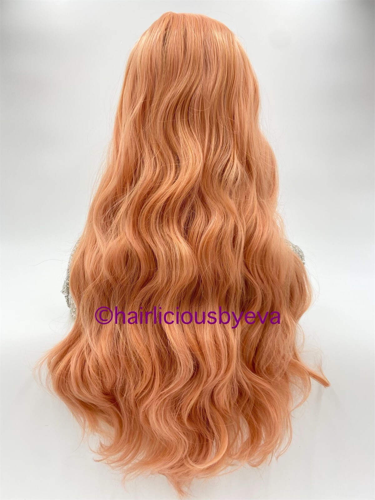Rose Gold Pink Wig With Bangs Wavy 26 Inch Long Heat Ok