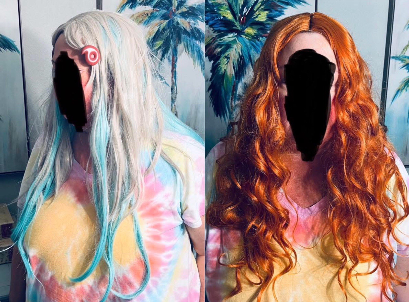 Wig Cosplay Anime Lot Of 2 Long Blue Straight & Red Cury Long Mermaid Costume