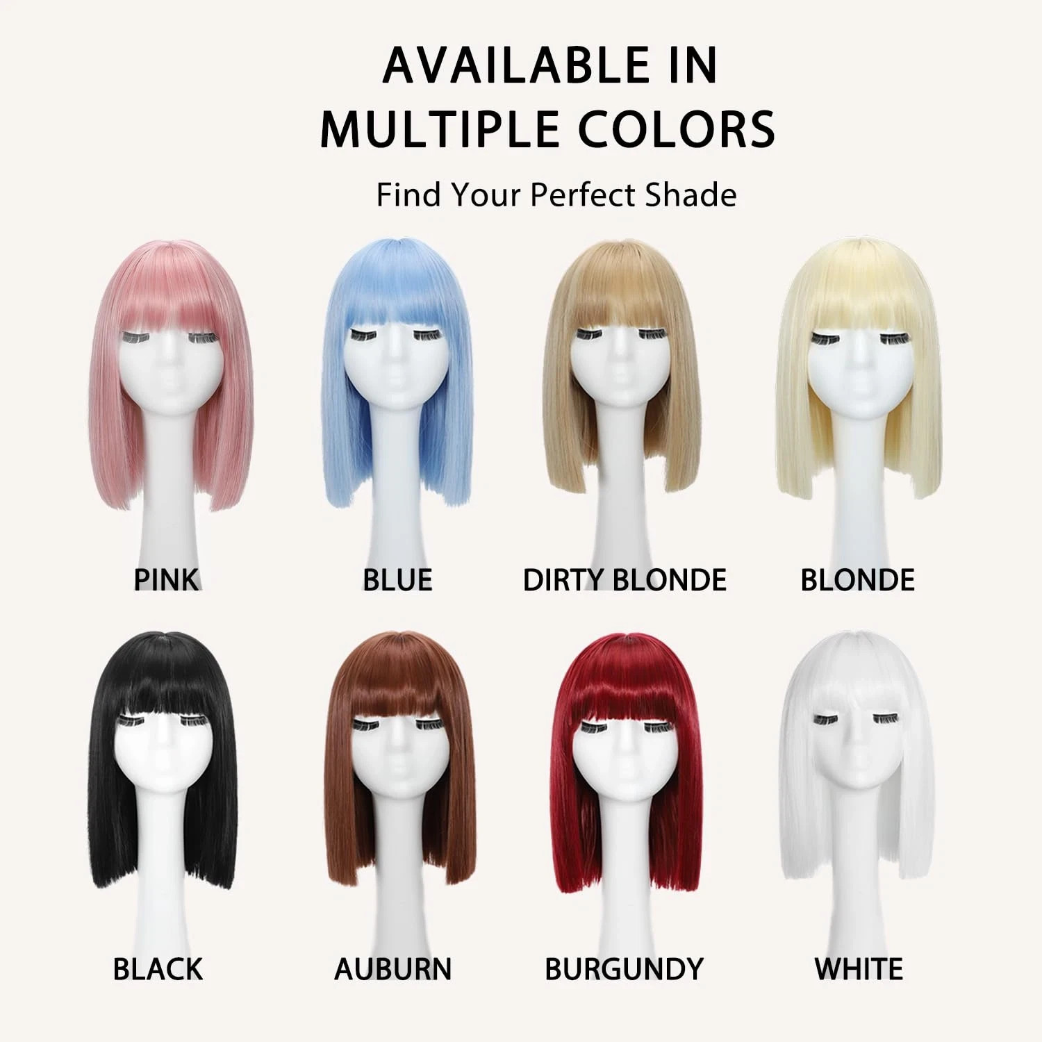 14″ Pink Short Bob Wig with Bangs – Synthetic Cosplay Hair for Women