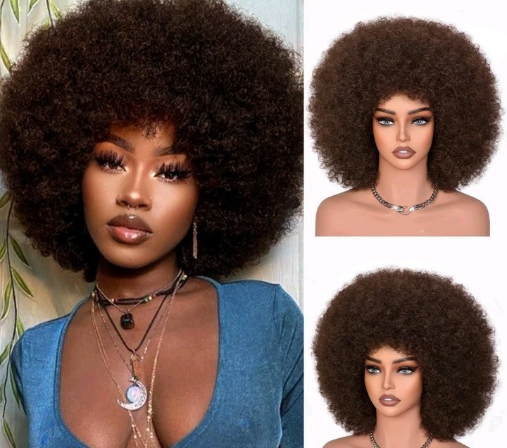 CURLCRAZY 14 Inch Afro Wig for Black Women 70s Afro Kinky Curly Wig Black
