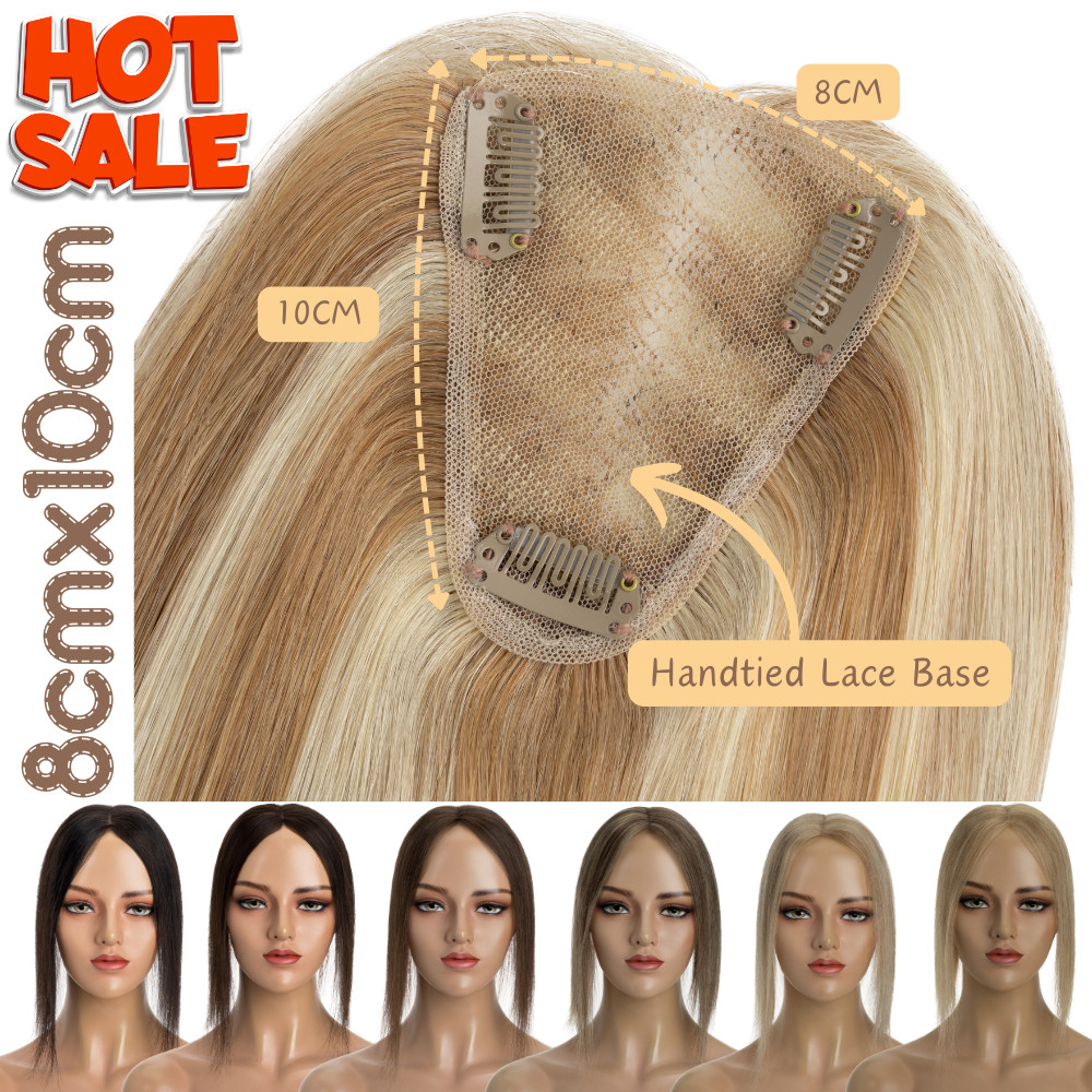Silk Base Clip In Topper Haipiece 100% Human Hair for Women Thin Hair Toupee Wig