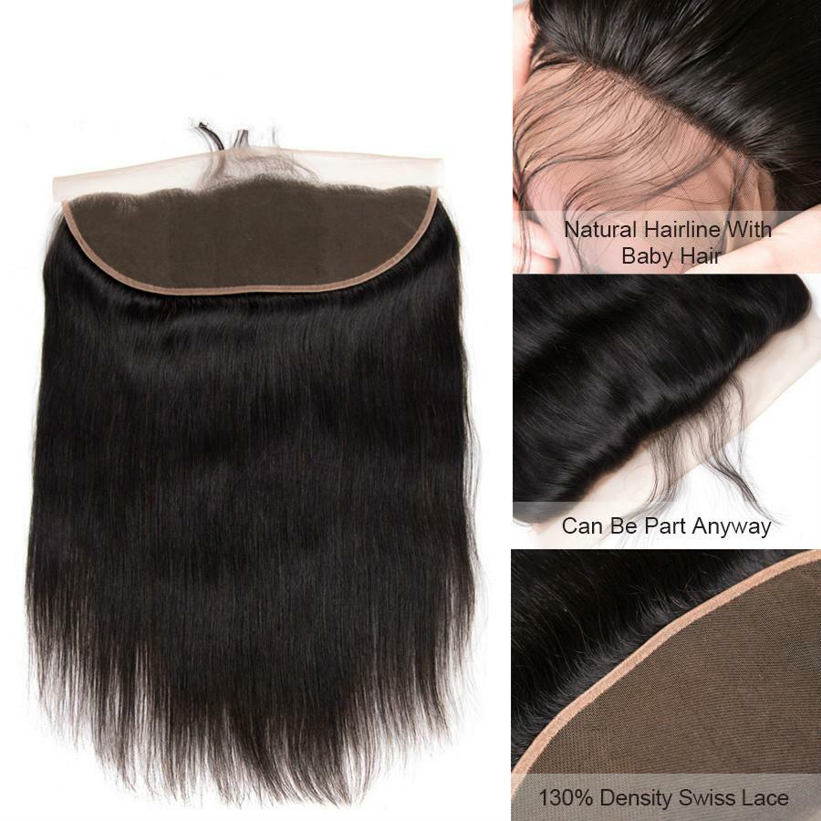 Ustar Natural Black Virgin Straight Hair 3 Bundles with Frontal