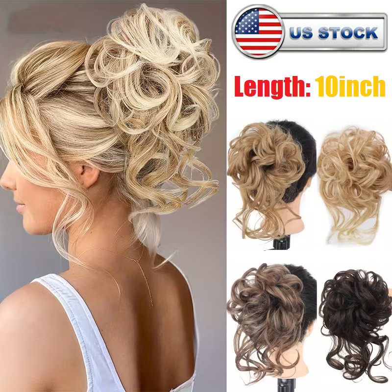 Curly Messy Bun Hair Piece Scrunchie Updo Cover Hair Extensions Real As Human US