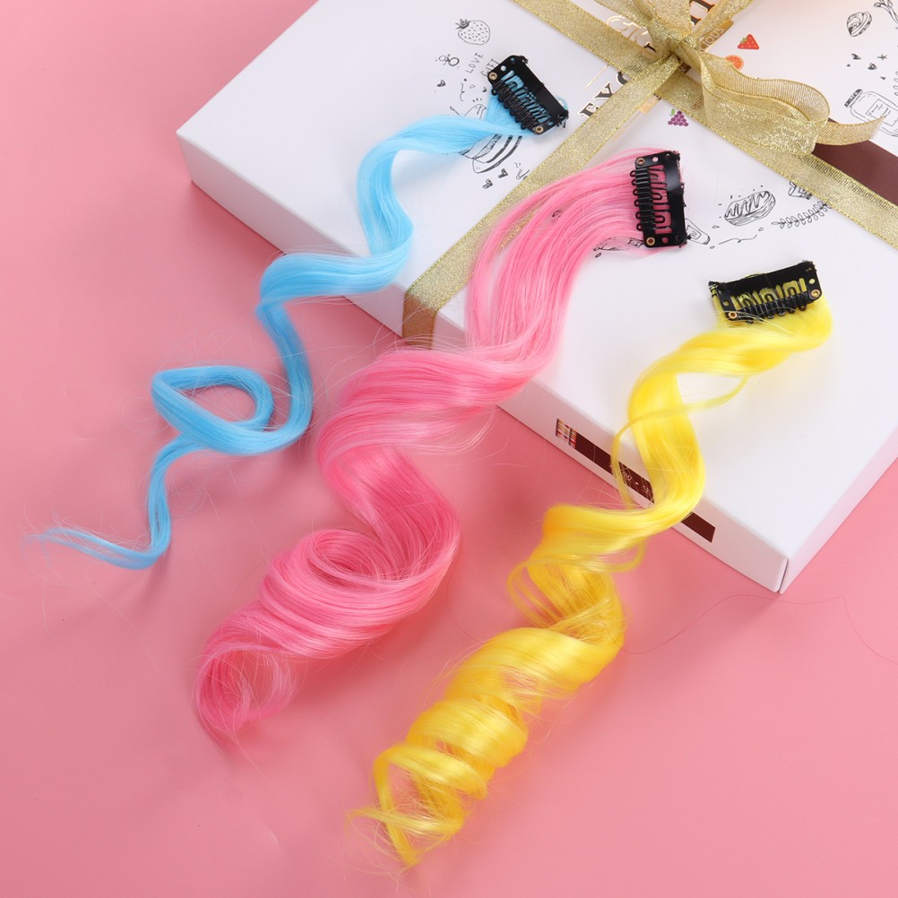 Coloured Hair Extensions Clip Curly Children Restylable 22Pcs 50x2x1cm