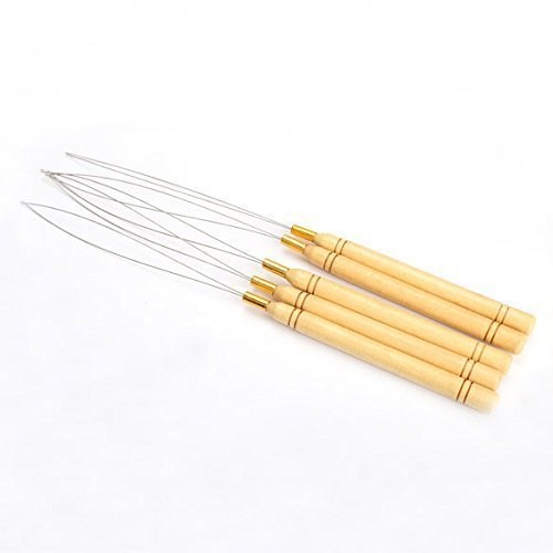5 Wooden Hair Extensions Loop Needle Threader Wire Pulling Hook Tool for