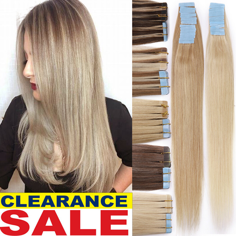 Seamless 100% Russian Remy Tape In Real Human Hair Extensions 20/40/60Pcs USA