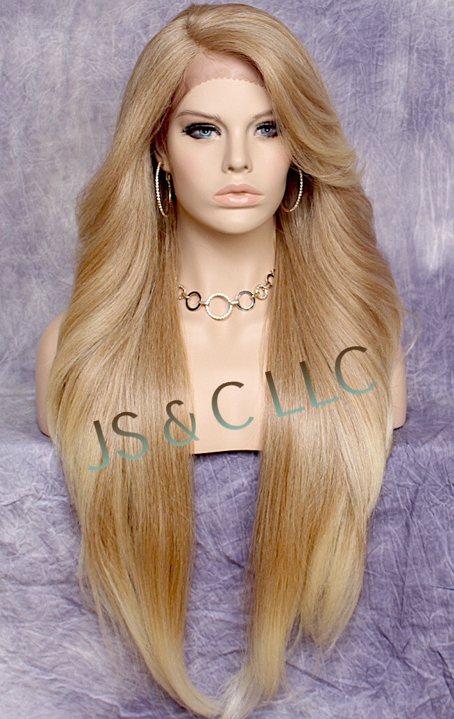 Extra Long Human Hair blend Heat OK Full Lace Front Wig Blonde mix WBPC 27/613