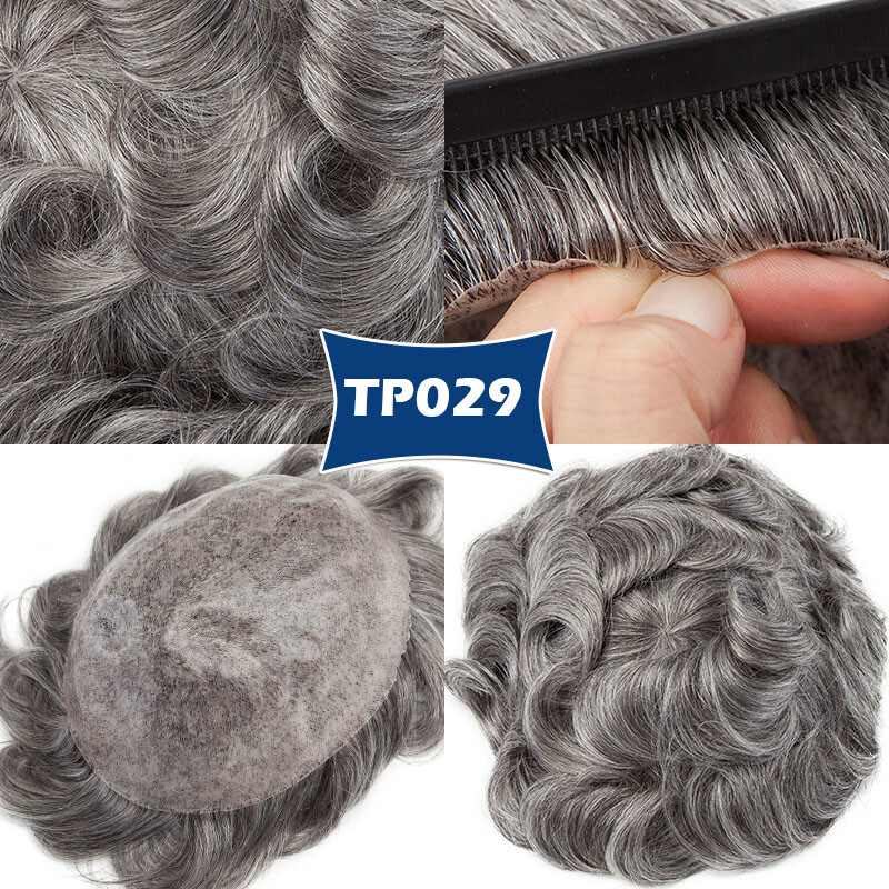Durable Mens Toupee Human Hair Replacement System Hairpiece Fine Mono Poly Skin