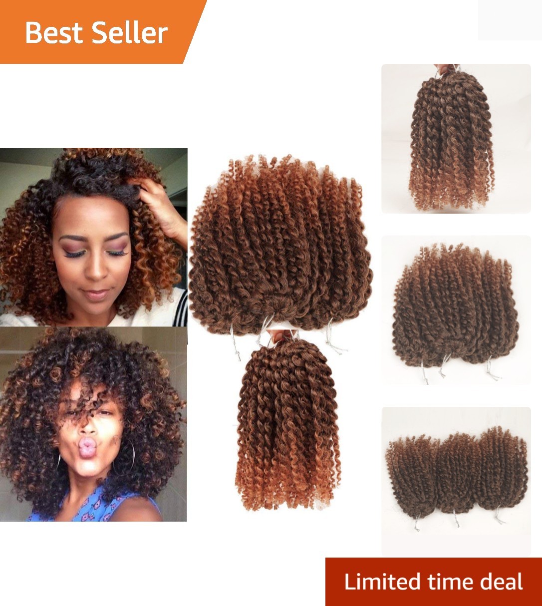 Crochet Hair Short Style Kinky Curly Ombre Color 8Inch 3 little pcs/pack 60ro…
