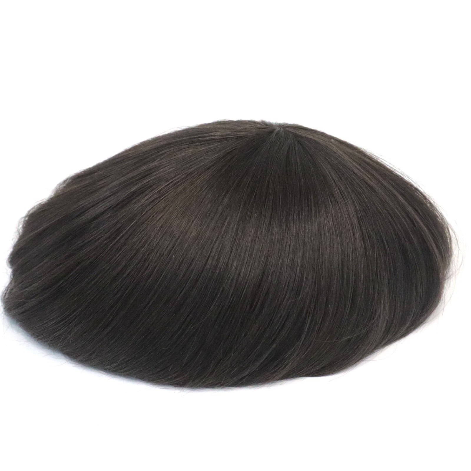 Gent Mens Toupee Human Hair System Injection Poly Skin Dark Brown Hair Pieces #2
