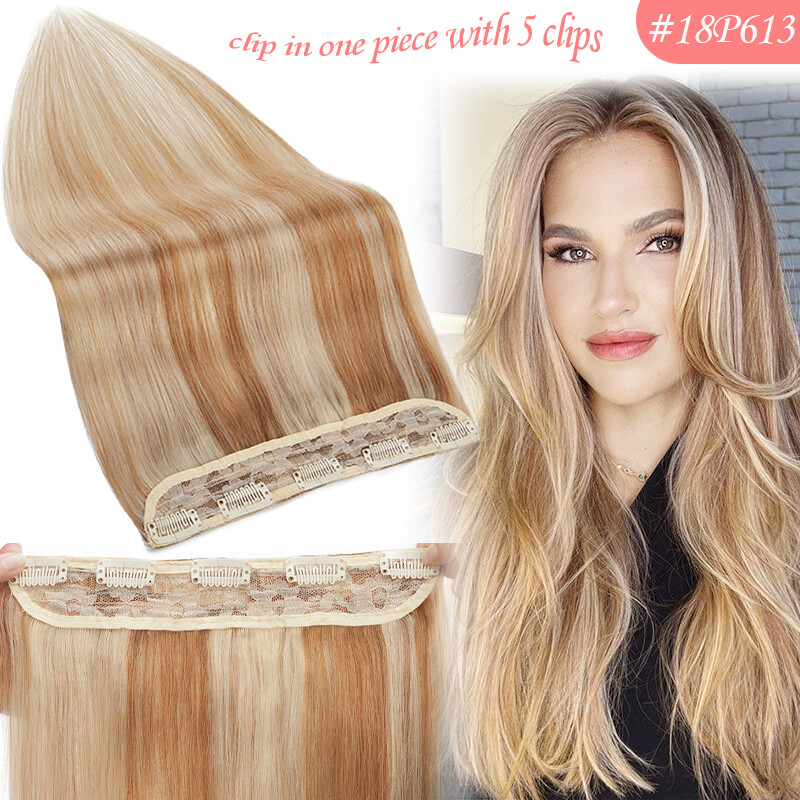 100% Remy Clip in One Piece Real Remi Human Hair Extensions Balayage Full Head