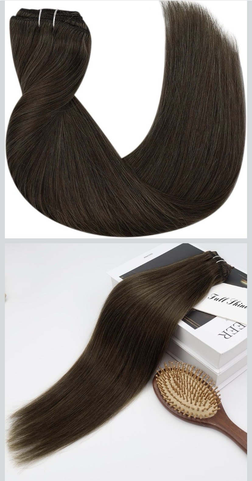 Full Shine 16″ Remy Human Hair Extensions Sew In Weft Dark Brown 105g – Open Box