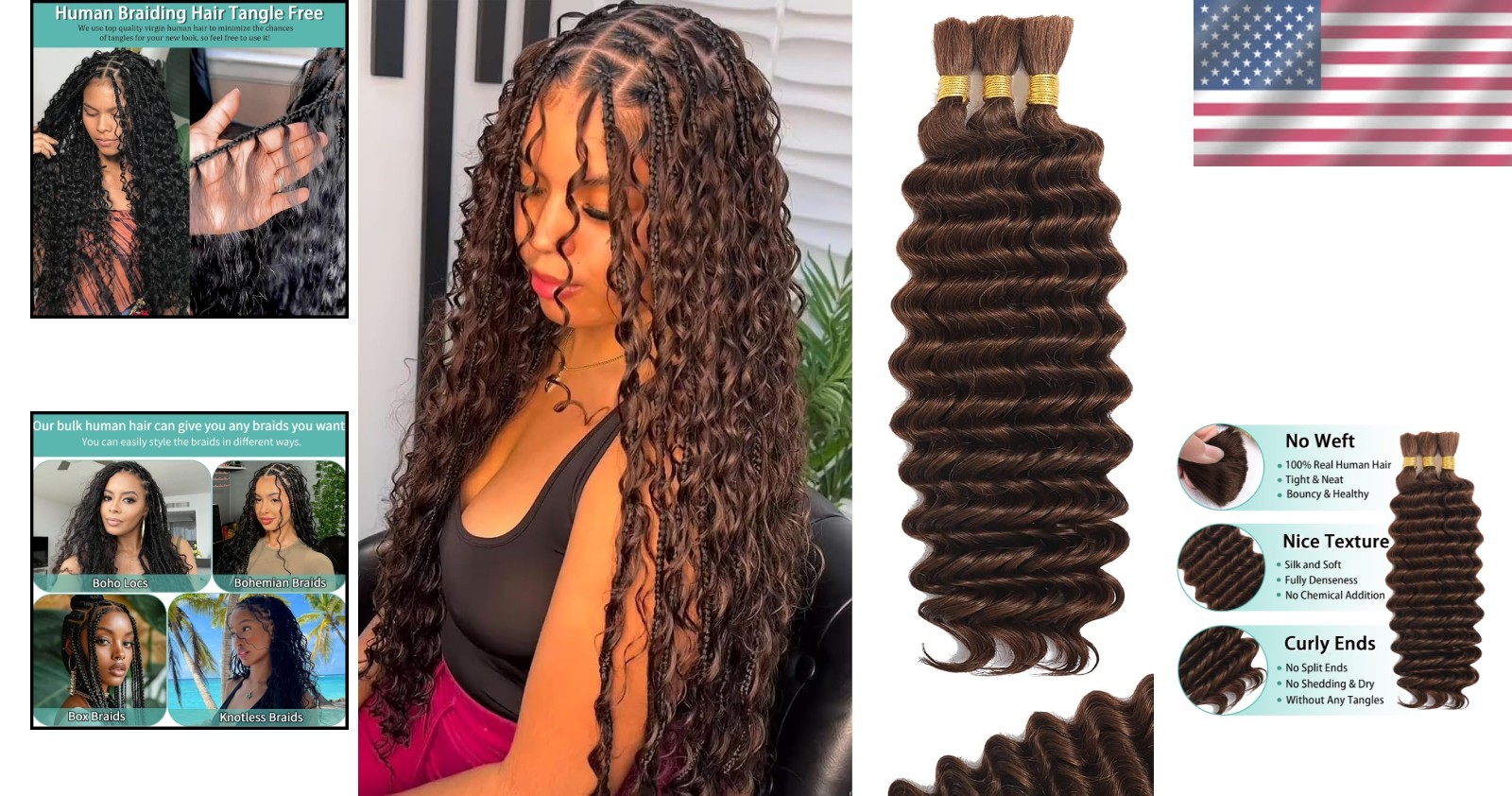 3-Pack of 18-Inch Knotless Deep Wave Hair in Chocolate Brown for Stunning Braids