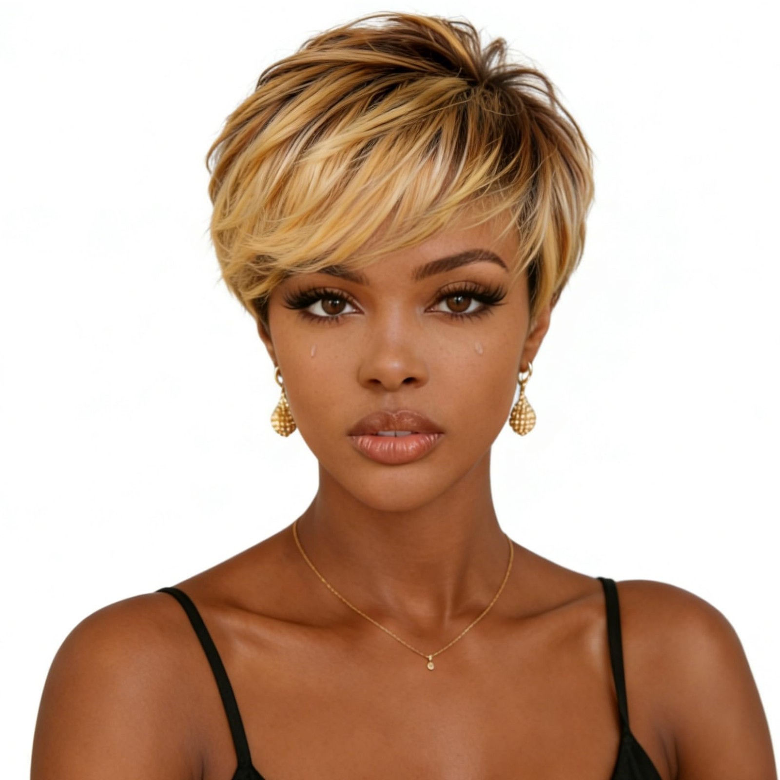 Ombre Pixie Cut Wig Human Hair Short Layered Wigs for Women, Bangs, Glueless, Ho