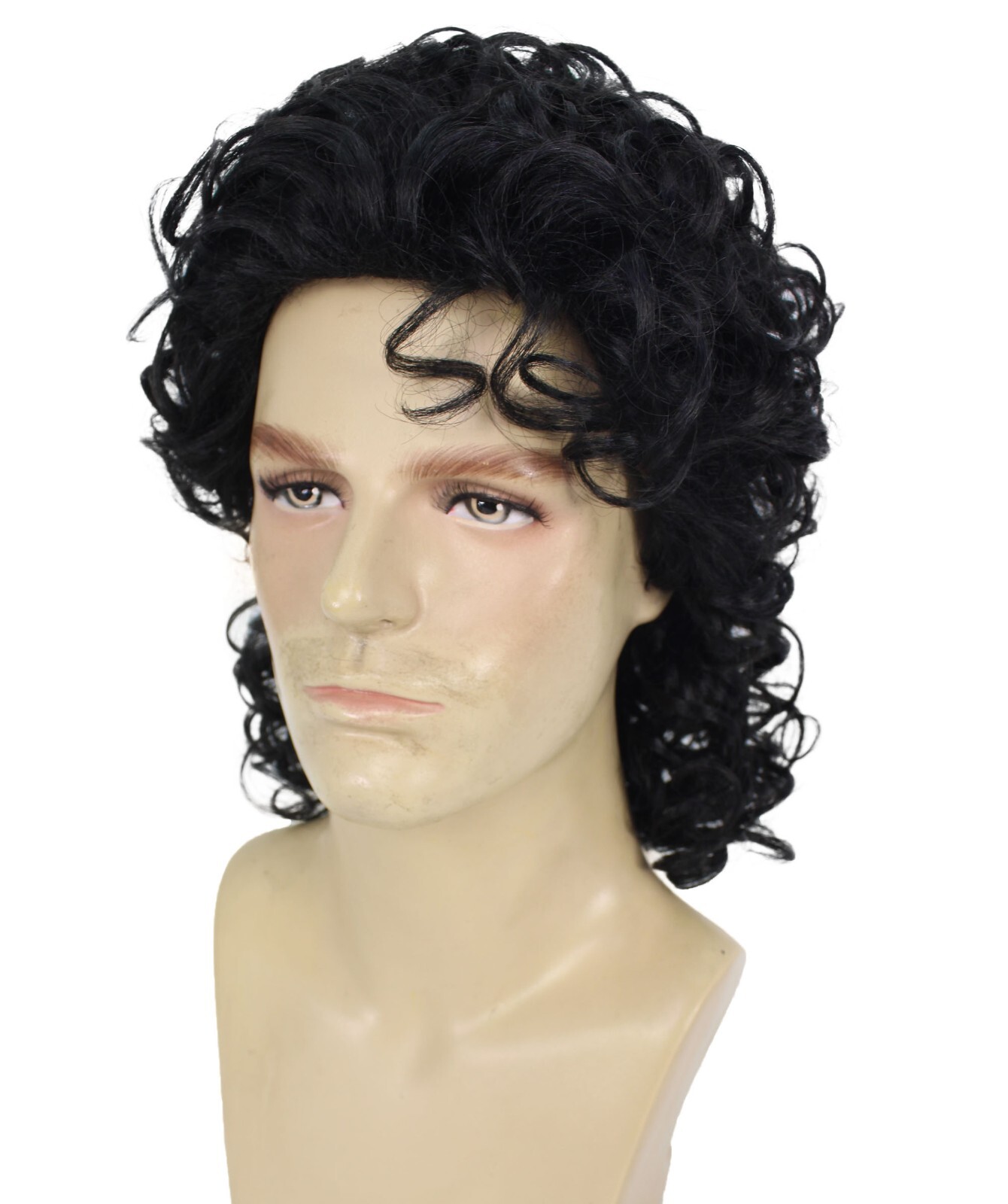 Adult Men’s Retro Pop Star and Pop King Black Curly Wig I Black Color I HM-1635