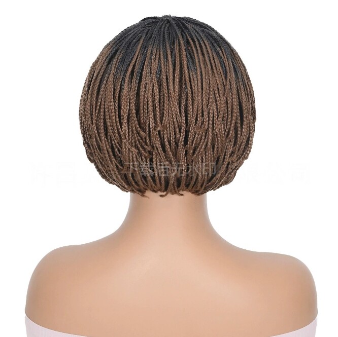 Ombre Brown Short Bob Box Braided Wig with Bangs for Black Women Daily Use