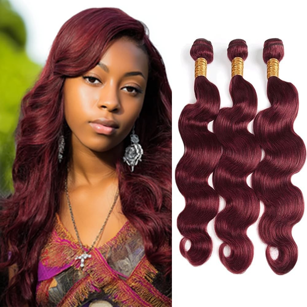 BilltiiWW Color 99j Body Wave Bundles Burgundy Body Wave Bundles 8a Grade Double