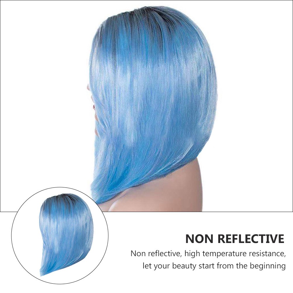 1Pc High Temperature Wire Wig For Cosplay Blue Short Straight Fashion Wig