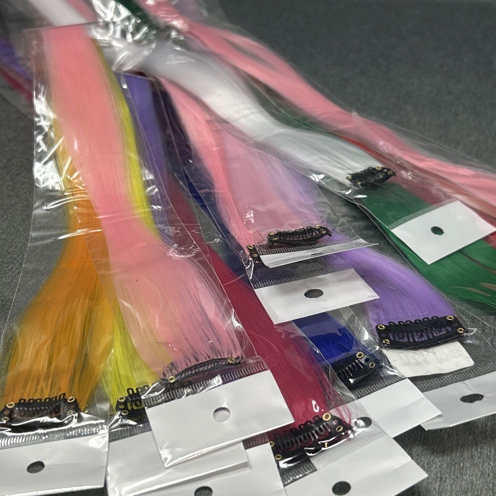 14 Piece Multi Color Rainbow Clip In Hair Extensions Lot 22” Long 1” Wide Clip