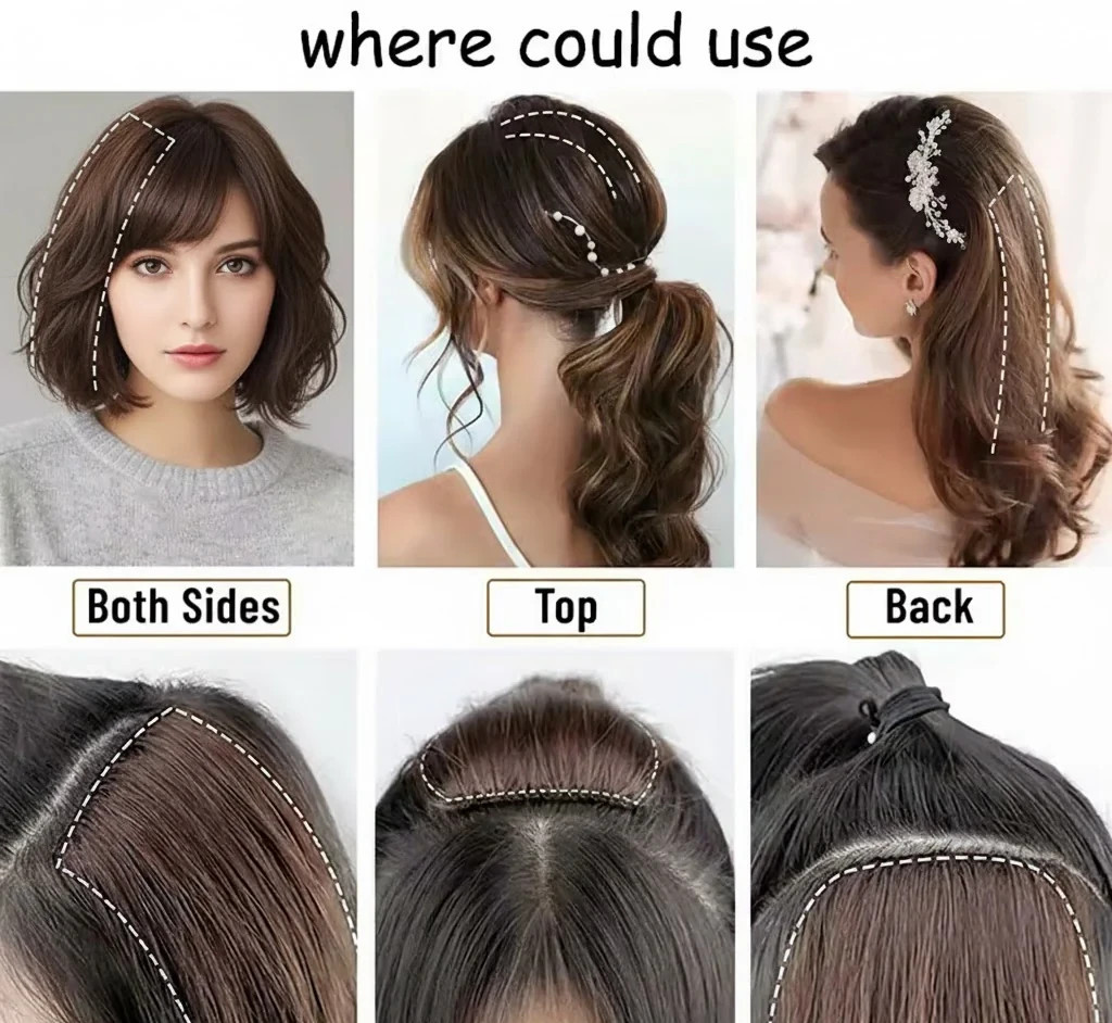 Invisible 2 Clips Hair Pad/Patch 8 Inches Long Golden Highlights