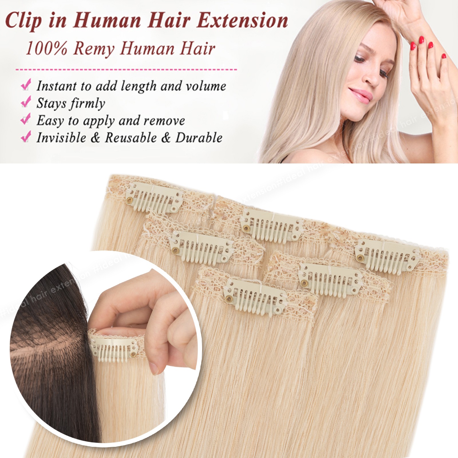 Peekaboo Highlight 100% Human Hair Extensions Clip In Remy Real Hair 6pieces USA