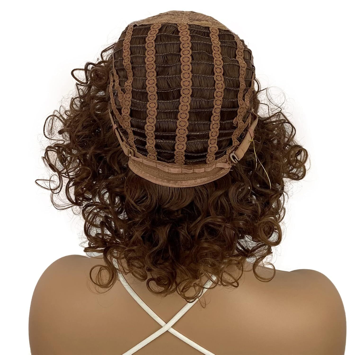 Curly Women Wigs Natural Synthetic Wig Dark Auburn With Highlight Medium