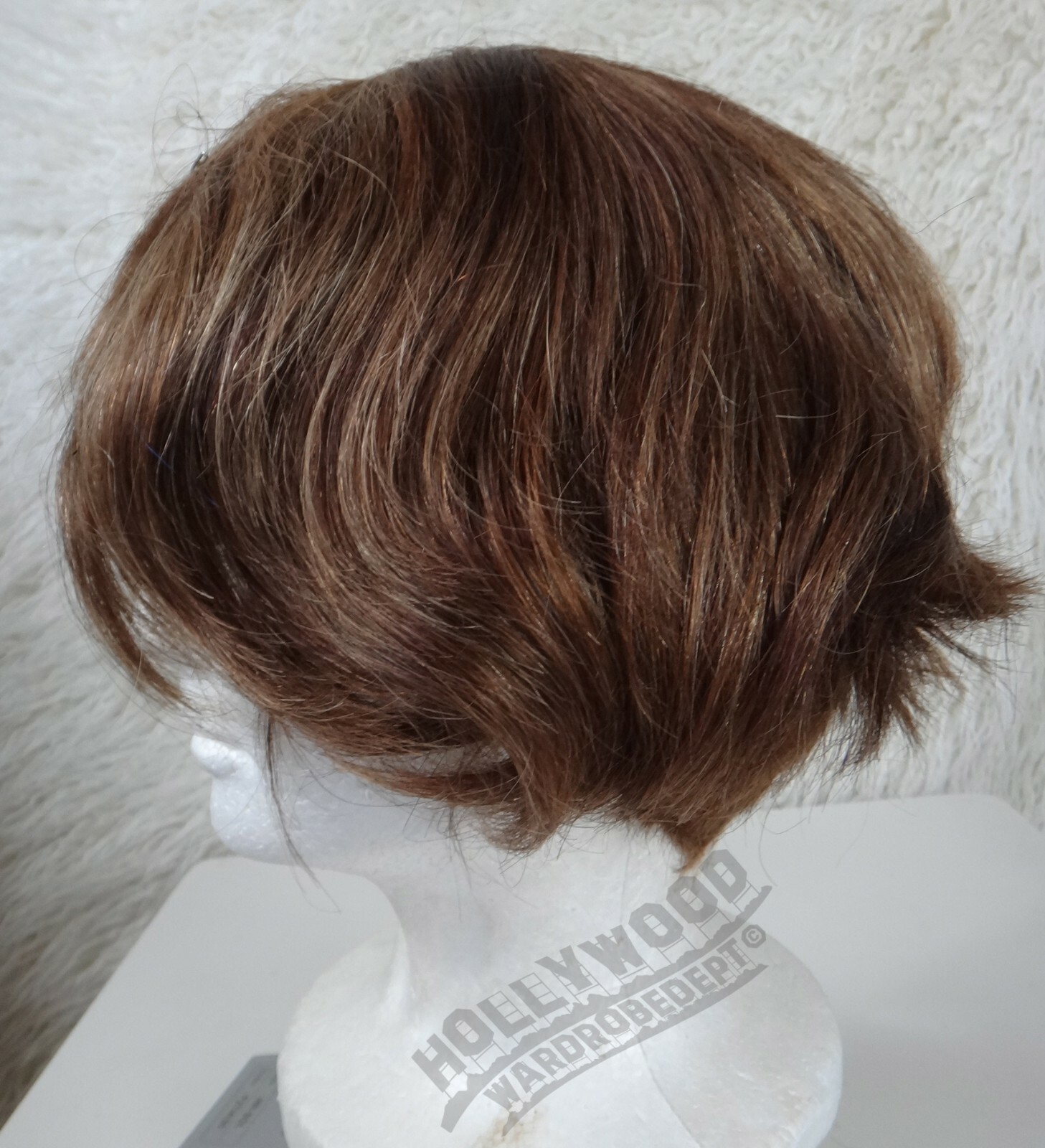 100% HUMAN Hair full wig medium Brown emo short asymmetrical wavy comb forward