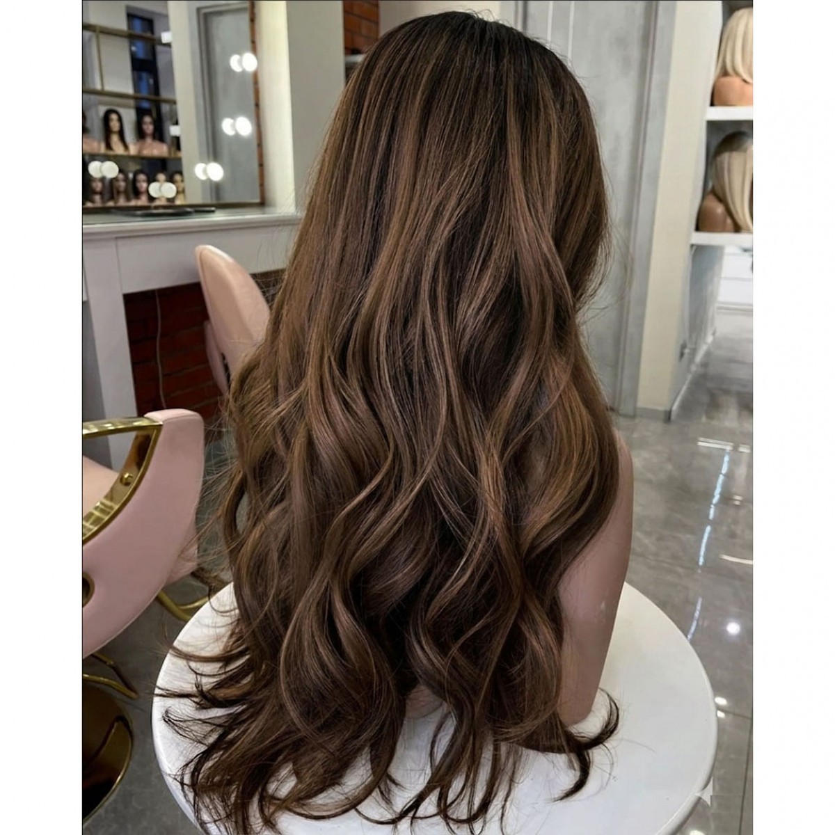 Heat Resistant Hair Ombre Brown Long Wavy Layered Frontal Lace Wigs