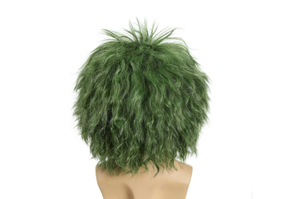 LAXSHZ Gothic Adult Men Short Curly Green Wig with Bald Cap for Halloween