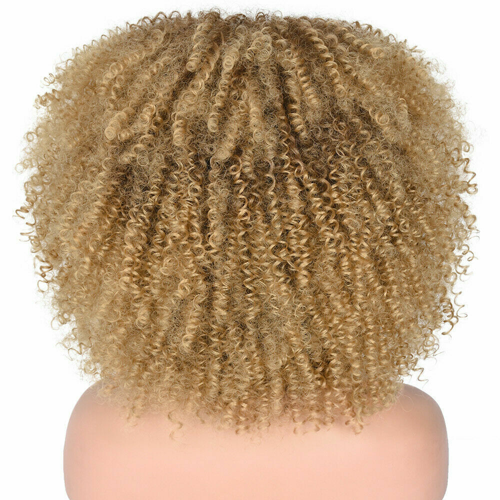 Curly Afro Wigs for Black Women Short Kinky Curly Wigs with Bangs Ombre Blonde