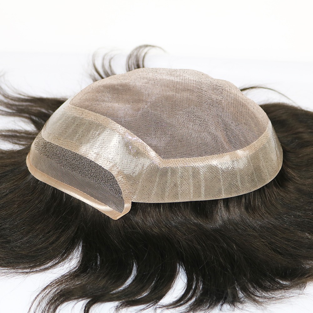 Human Hair Men Toupee Mono Base with Lace Front Hair Units Replacement System
