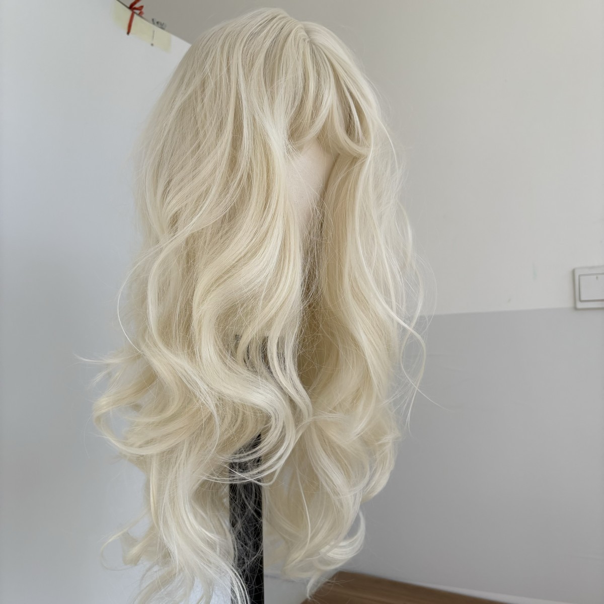 Platinum blonde Costume Wigs With Bangs Halloween Heat Resistant Hair Long Wavy